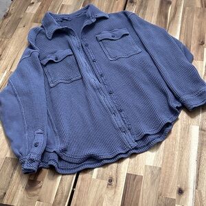 Aerie Blue Waffle Knit Button-Up Shirt